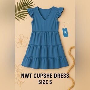 NWT Cupshe Blue Tiered Ruffle Sleeve Dress | Size S | Summer Casual Midi